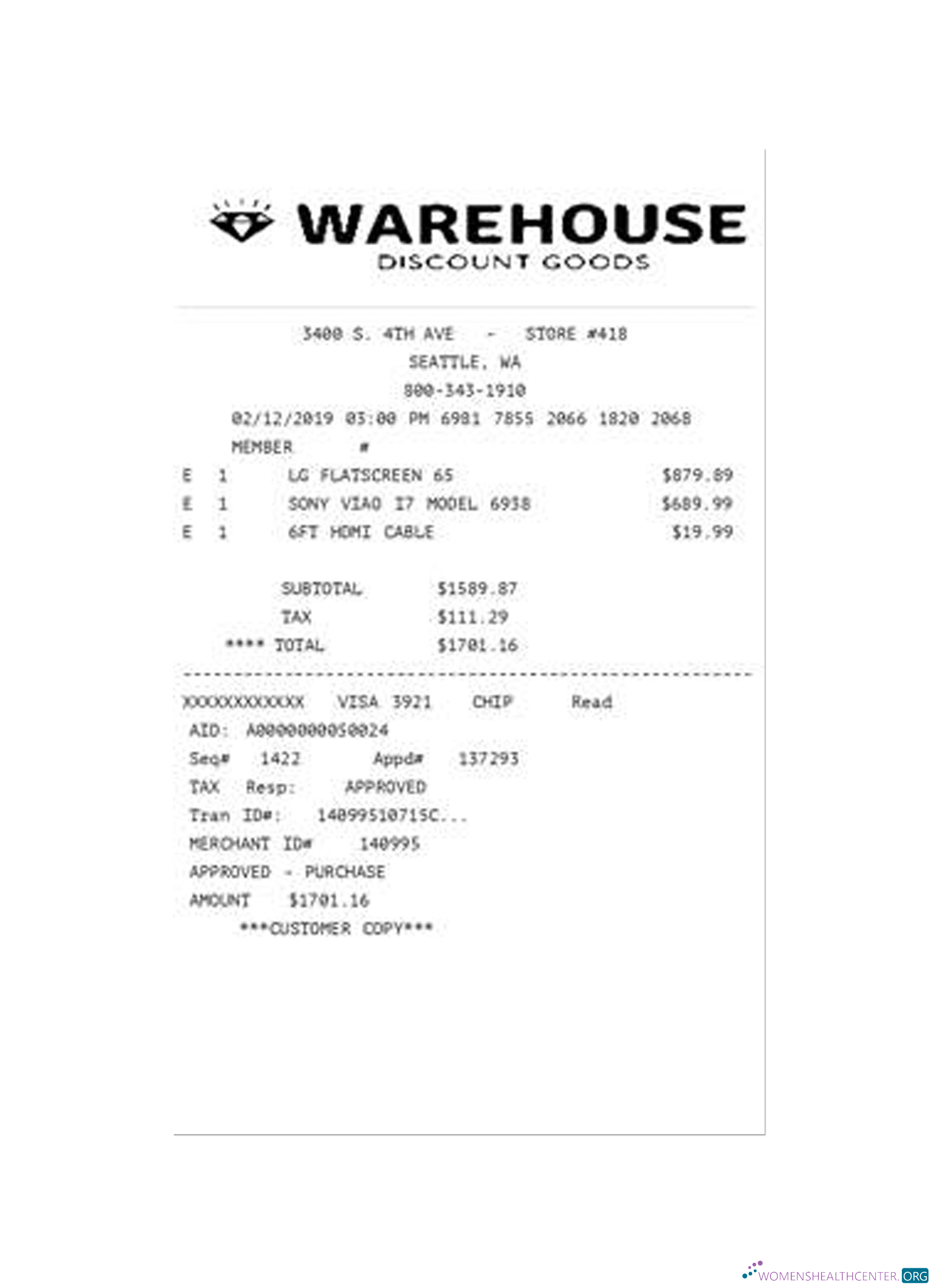 Download WAREHOUSE receipt Photoshop template